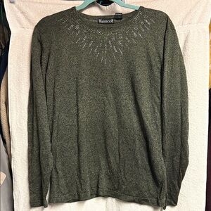 Wainscott Green Sweater with Embellished Neckline